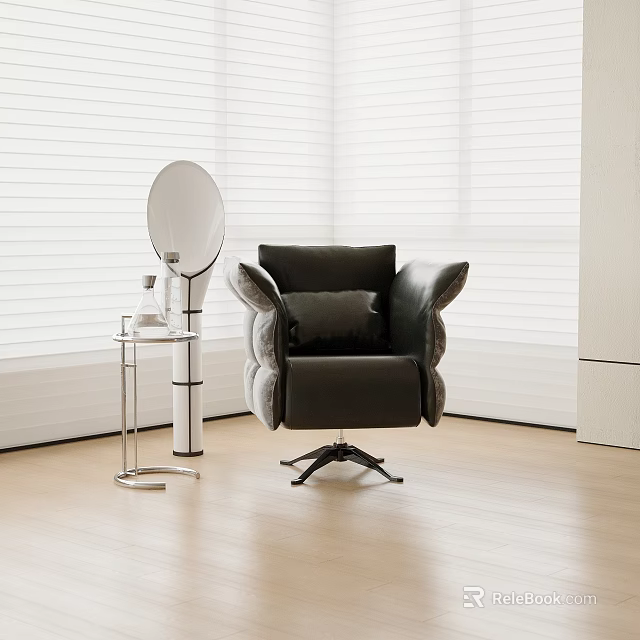 Modern Comfortable Accent Chair With Soft Velvet Upholstery And Round Side Mirror 3d model 