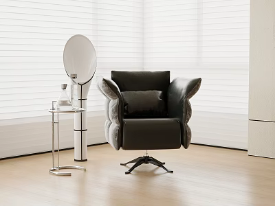 Modern Comfortable Accent Chair With Soft Velvet Upholstery And Round Side Mirror 3d model