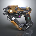 Futuristic Weapon Gold And Black Sci Fi Design With Mechanical Buttons Indicator Lights