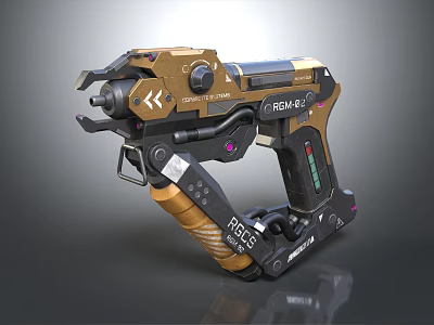 Futuristic Weapon Gold And Black Sci Fi Design With Mechanical Buttons Indicator Lights 3d model