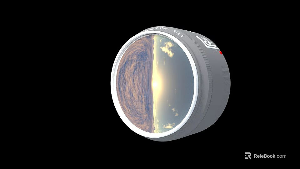 Circular Industrial Viewing Device With White Rim Displaying Sunrise Scene Sky Clouds And Terrain Texture 3d model 