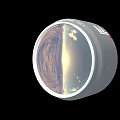 Circular Industrial Viewing Device With White Rim Displaying Sunrise Scene Sky Clouds And Terrain Texture