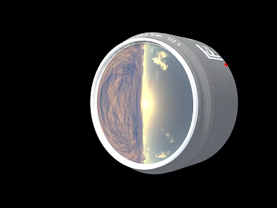 Circular Industrial Viewing Device With White Rim Displaying Sunrise Scene Sky Clouds And Terrain Texture 3d model