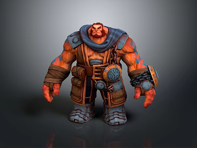 Muscular Red Skinned Man In Leather Armor With Mechanical Wristbands And Belt 3d model