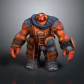 Muscular Red Skinned Man In Leather Armor With Mechanical Wristbands And Belt