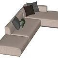 Modern Light Beige Sectional Sofa With Dark And Green Accent Pillows 3d model