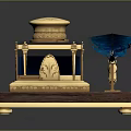 Elegant Inkwell And Quill Pen As Daily Life Supplies With Gold Decoration And Wooden Base