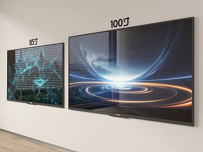 Large Screen TVs 85 Inch And 100 Inch With Modern Dynamic Visual Displays On Wall 3d model
