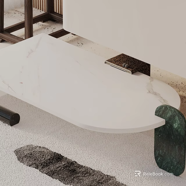 Minimalist Sofa and Coffee Table Set With White Marble Top Curved Edges Black Metal Legs 3d model 