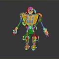 Yellow And Gray Robot Game Movie Character With Mechanical Armor Legs And Emblem