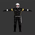Motorcycle Rider In Black Uniform With White Helmet And Arms Outstretched