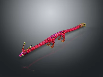 Red Grid Pattern Dragon Game or Movie Character with Long Body and Horns 3d model