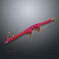 Red Grid Pattern Dragon Game or Movie Character with Long Body and Horns