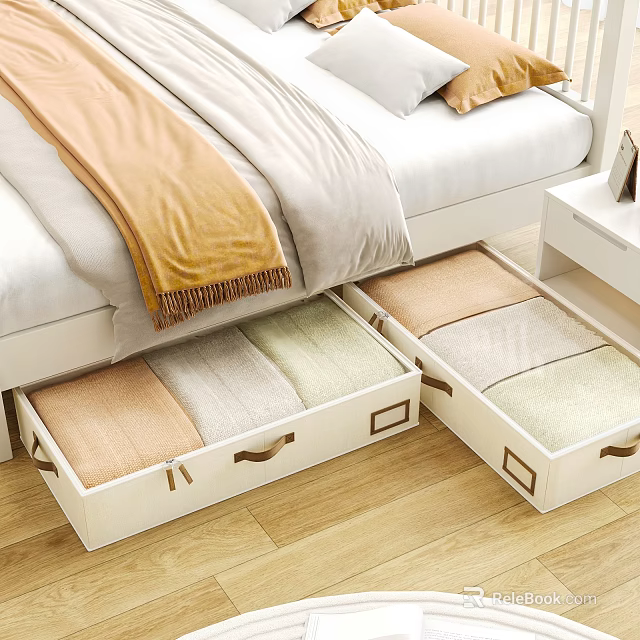 White Storage Baskets Under Bed for Organizing Folded Towels and Clothes 3d model 
