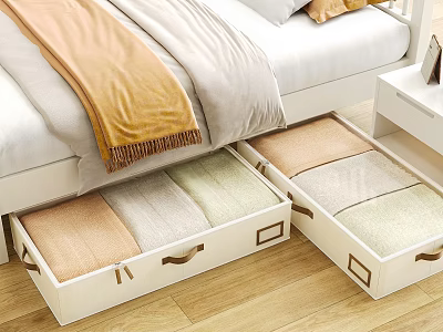 White Storage Baskets Under Bed for Organizing Folded Towels and Clothes 3d model