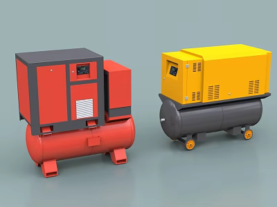 Industrial Air Compressors With Red Yellow Gray Storage Tanks And Control Panels 3d model