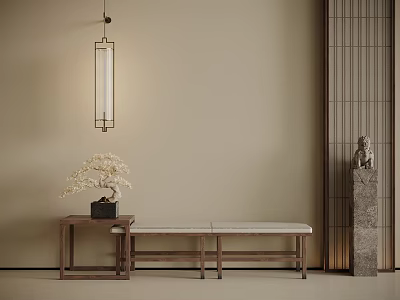 New Chinese Bench Bed End Stool Wooden Stool Bolt Horse Column Wooden DuPont Paper Screen 3d model