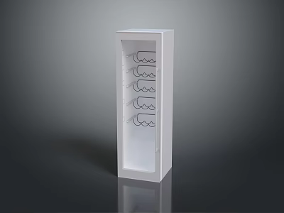 Vertical White Cabinet With Transparent Door And Multiple Hooks For Storage Organization 3d model
