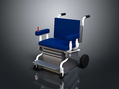Heavy Duty Industrial Wheelchair with Blue Padded Seat Armrests and Durable Metal Frame 3d model