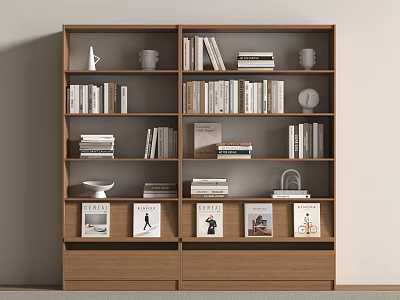 Wooden Shelving Unit With Multiple Shelves And Drawers For Books Decorative Items And Magazines 3d model