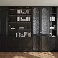 Dark Modern Bookcase With Glass Doors And Shelves For Books And Decor