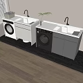 Modern Bathroom Vanity Cabinet with Sink Faucet and Washing Machine and Plant Basket