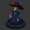 Detailed Fantasy Wizard Statue With Feathered Hat Cloak Lantern And Blue Glowing Base
