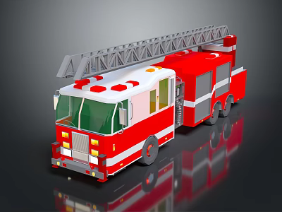 Red Fire Truck Featuring Extended Ladder Cab Windows And Wheels Design 3d model