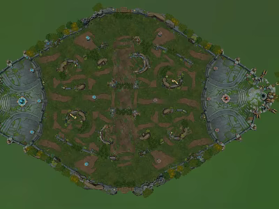 Cartoon Fantasy Map Scene with Green Grass Paths and Symmetrical Structures 3d model