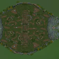 Cartoon Fantasy Map Scene with Green Grass Paths and Symmetrical Structures 3d model