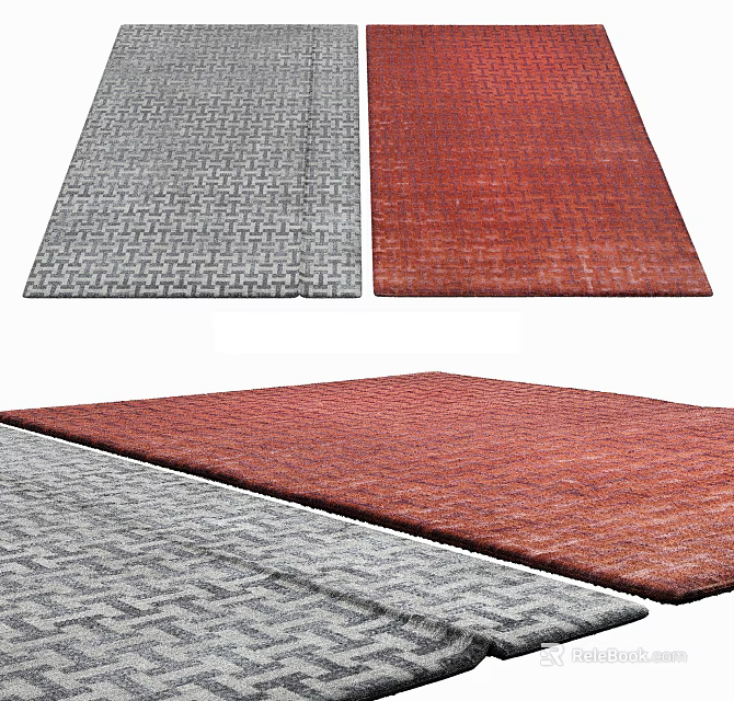 Gray and Red Square Rugs with Textured Patterned Design for Home Decor 3d model