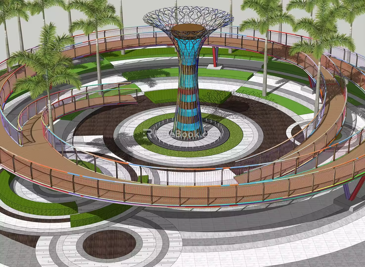 Round Corridor Bridge Rotary Stairs 3d model