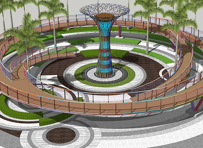 Round Corridor Bridge Rotary Stairs 3d model