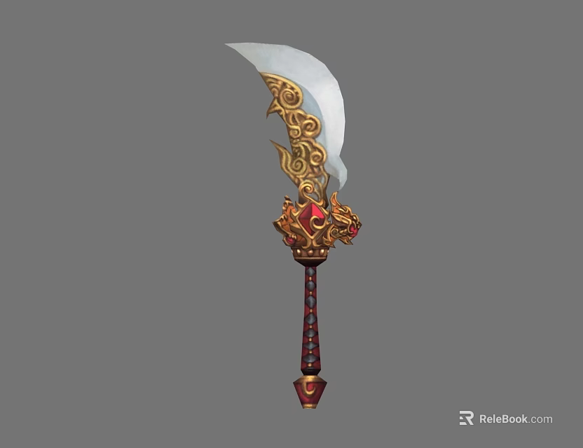 Ancient Ornate Weapon With White Blade Golden Patterns And Red Black Handle 3d model