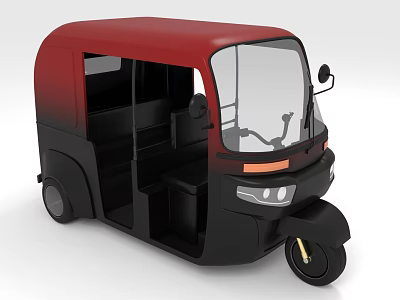 Red And Black Auto Rickshaw With Open Door Windshield And Headlight Design 3d model