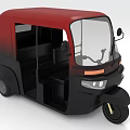 Red And Black Auto Rickshaw With Open Door Windshield And Headlight Design 3d model