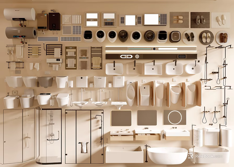 Modern Bathroom Set With Toilet Sink Mirror Cabinet Shower Fixtures And Faucets 3d model 