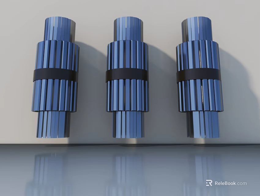 Three Blue Swing Door Metal Components Featuring Black Stripe Design 3d model