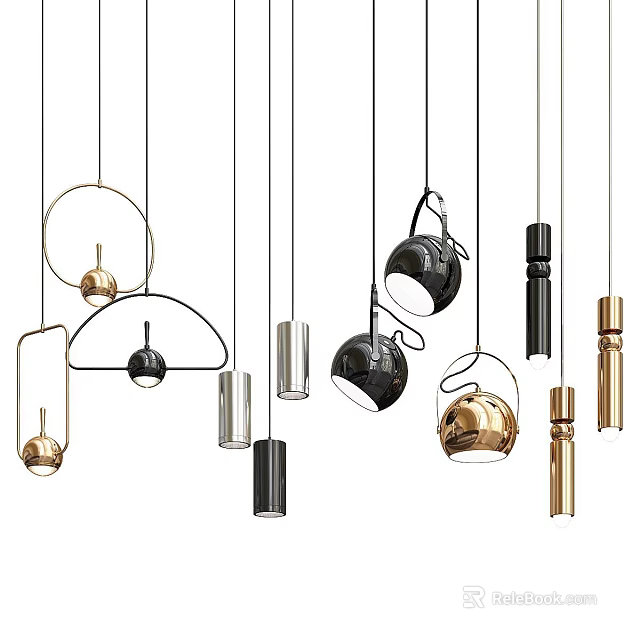 Stylish Modern Pendant Lights Showcasing Various Contemporary Shapes And Designs 3d model 