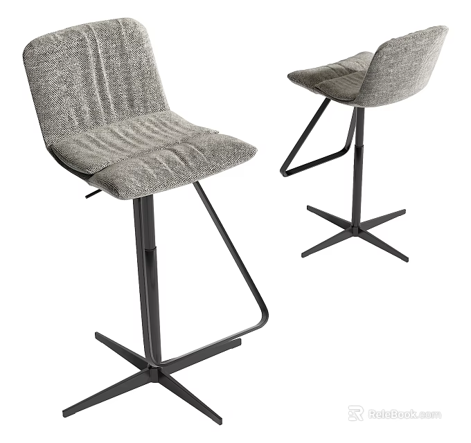 Modern Gray Upholstered Bar Stools With Black Metal Frame And Cross Base 3d model 