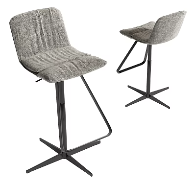 Modern Gray Upholstered Bar Stools With Black Metal Frame And Cross Base 3d model
