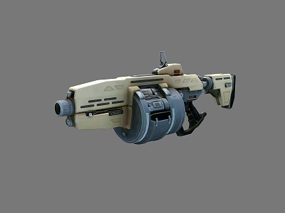 Futuristic Sci-Fi Weapon Featuring Mechanical Structure And Beige Blue Design 3d model