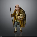 Man Carrying Lamb Holding Stick Wearing Brown Cloak And Blue Pants