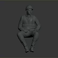 Seated Construction Worker 3D Model Wearing Safety Helmet And Work Uniform On Gray Background