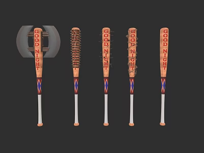 Various Tactical Baseball Bats With GOODNIGHT Text And Decorative Handle Designs 3d model