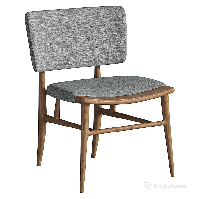 Modern Wooden Frame Chair With Gray Fabric Upholstered Seat And Backrest 3d model 