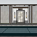 Modern Sales Office Building Interior with Glass Walls Reflective Pool and Columns