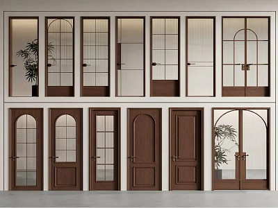 Various Styles Of Hinged Doors With Glass Panels Wooden Frames And Arch Designs 3d model