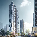 Modern High rise Residential Building With Surrounding Greenery And Street View