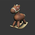 Brown Wooden Rocking Horse With White Accents And Stable Rocker Base